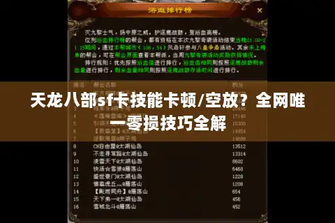 天龙八部sf卡技能卡顿/空放?全网唯一零损技巧全解 天龙八部sf卡技能卡顿/空放?全网唯一零损技巧全解