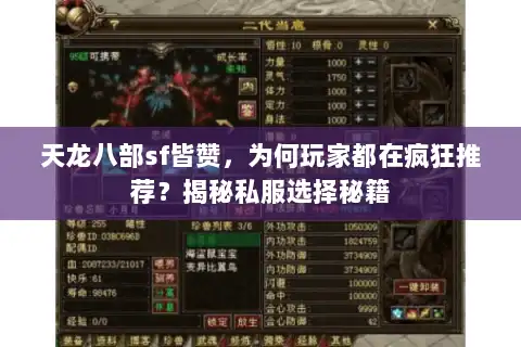 天龙八部sf皆赞，为何玩家都在疯狂推荐？揭秘私服选择秘籍