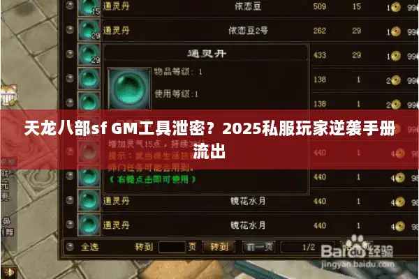 天龙八部sf GM工具泄密？2025私服玩家逆袭手册流出