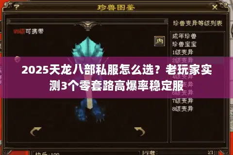 2025天龙八部私服怎么选？老玩家实测3个零套路高爆率稳定服
