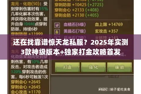 还在找靠谱惊天龙私服?2025年实测3款神级版本+独家打金攻略首发 还在找靠谱惊天龙私服?2025年实测3款神级版本+独家打金攻略首发