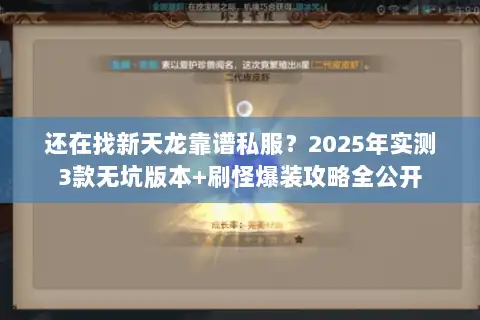 还在找新天龙靠谱私服？2025年实测3款无坑版本+刷怪爆装攻略全公开