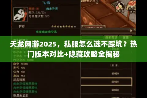 天龙网游2025，私服怎么选不踩坑？热门版本对比+隐藏攻略全揭秘