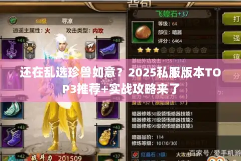 还在乱选珍兽如意？2025私服版本TOP3推荐+实战攻略来了