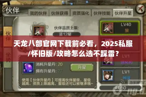 天龙八部官网下载前必看，2025私服/怀旧版/攻略怎么选不踩雷？