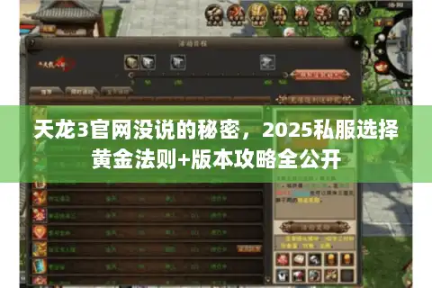 天龙3官网没说的秘密，2025私服选择黄金法则+版本攻略全公开