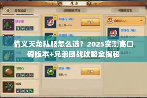 情义天龙私服怎么选？2025实测高口碑版本+兄弟团战攻略全揭秘