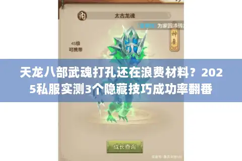 天龙八部武魂打孔还在浪费材料？2025私服实测3个隐藏技巧成功率翻番