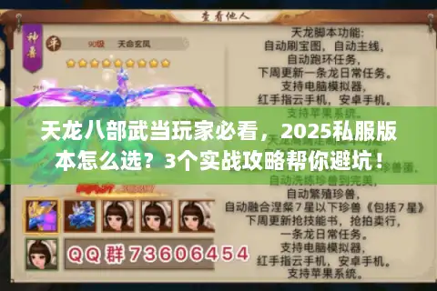 天龙八部武当玩家必看，2025私服版本怎么选？3个实战攻略帮你避坑！