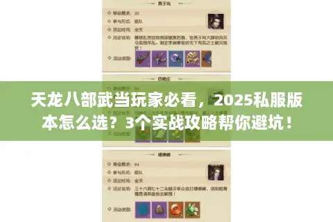 天龙八部武当玩家必看，2025私服版本怎么选？3个实战攻略帮你避坑！