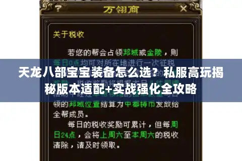 天龙八部宝宝装备怎么选？私服高玩揭秘版本适配+实战强化全攻略
