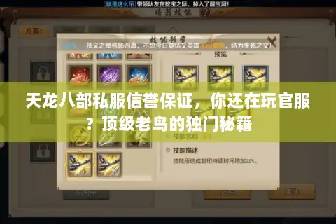 天龙八部私服信誉保证，你还在玩官服？顶级老鸟的独门秘籍