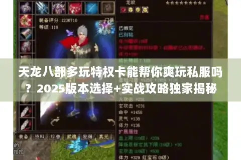 天龙八部多玩特权卡能帮你爽玩私服吗？2025版本选择+实战攻略独家揭秘