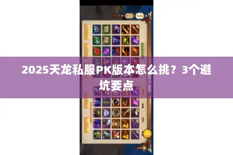 2025天龙私服PK版本怎么挑？3个避坑要点
