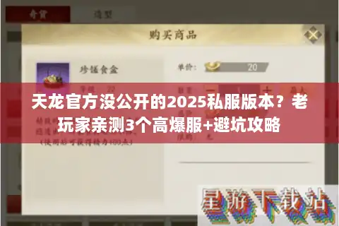 天龙官方没公开的2025私服版本？老玩家亲测3个高爆服+避坑攻略