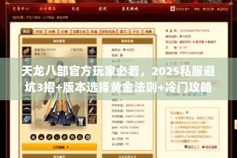 天龙八部官方玩家必看，2025私服避坑3招+版本选择黄金法则+冷门攻略