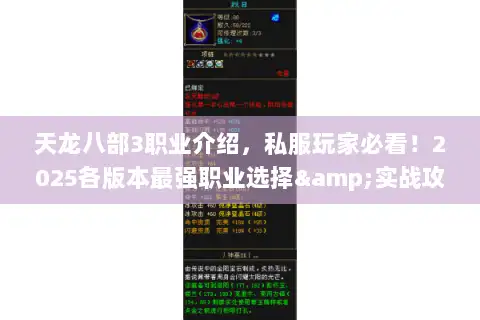 天龙八部3职业介绍，私服玩家必看！2025各版本最强职业选择&实战攻略