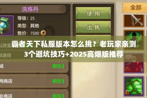 霸者天下私服版本怎么挑？老玩家亲测3个避坑技巧+2025高爆版推荐