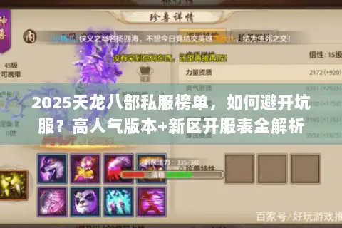 2025天龙八部私服榜单，如何避开坑服？高人气版本+新区开服表全解析