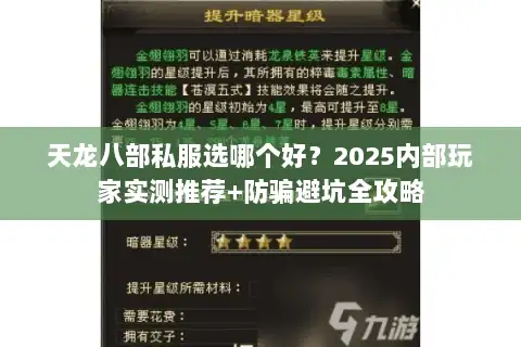 天龙八部私服选哪个好？2025内部玩家实测推荐+防骗避坑全攻略