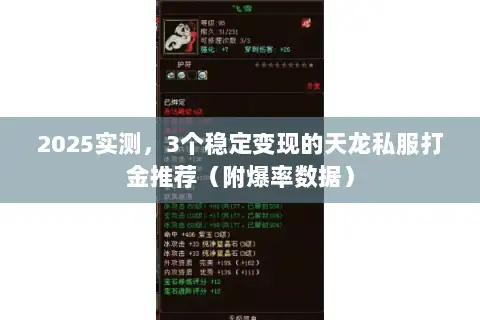 2025实测，3个稳定变现的天龙私服打金推荐（附爆率数据）