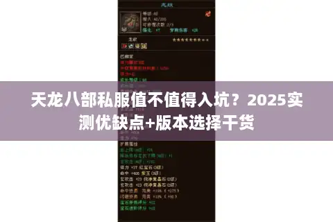 天龙八部私服值不值得入坑？2025实测优缺点+版本选择干货
