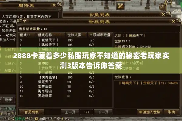 2888卡藏着多少私服玩家不知道的秘密老玩家实测3版本告诉你答案