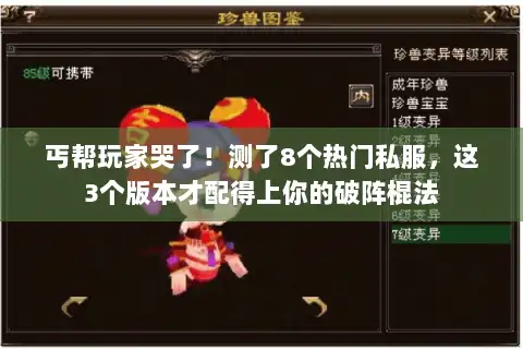丐帮玩家哭了！测了8个热门私服，这3个版本才配得上你的破阵棍法