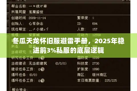 冬瓜天龙怀旧服避雷手册，2025年稳进前3%私服的底层逻辑