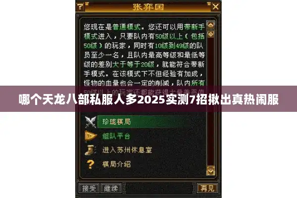 哪个天龙八部私服人多2025实测7招揪出真热闹服