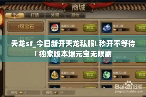 天龙sf_今日新开天龙私服▷秒开不等待◁独家版本爆元宝无限刷