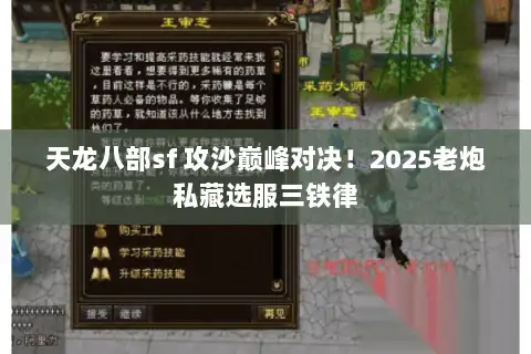 天龙八部sf 攻沙巅峰对决！2025老炮私藏选服三铁律