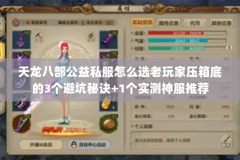 天龙八部公益私服怎么选老玩家压箱底的3个避坑秘诀+1个实测神服推荐