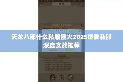 天龙八部什么私服最火2025爆款私服深度实战推荐