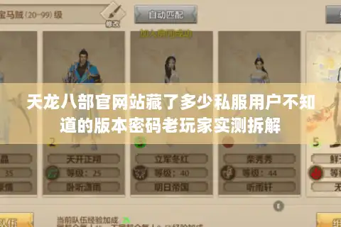 天龙八部官网站藏了多少私服用户不知道的版本密码老玩家实测拆解